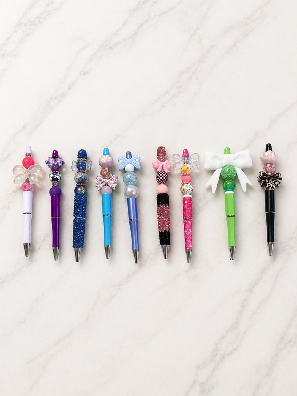 ALL 9 Assorted Decorative Beaded Pens bow theme -handmade